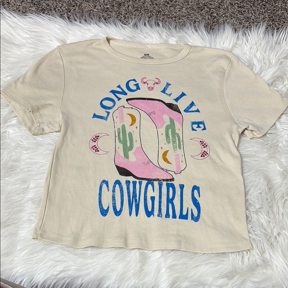 Long Live Cowgirls Cream Graphic T-Shirt Cropped M